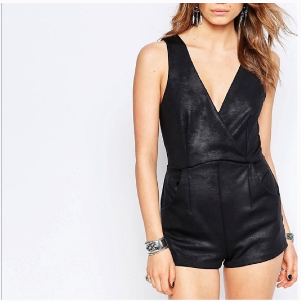 Free People Black Moonlight Faux Leather Romper